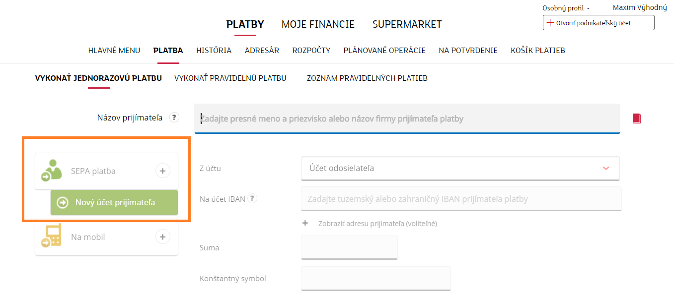 V menu naľavo zmeníme šablónu kliknutím na fialovú dlaždicu s popisom Do zahraničia.