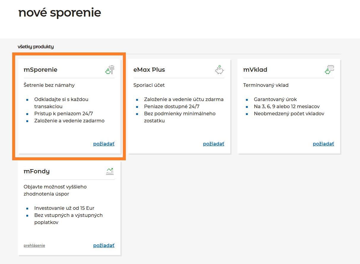 Založenie mSporenia v internet bankingu - krok 2 Založenie mSporenia v internet bankingu - krok 2