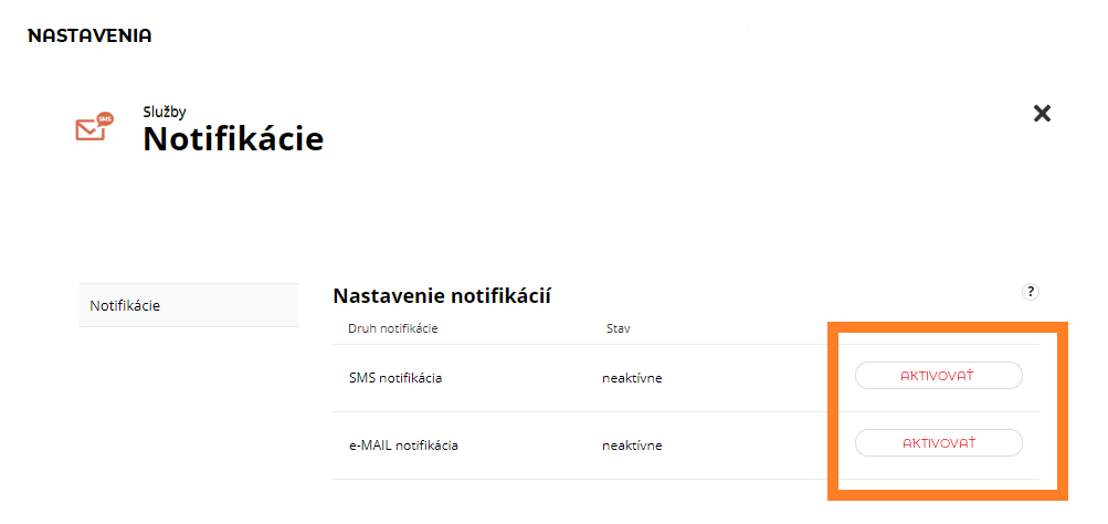 Vyberte si notifikáciu o ktorú máte záujem