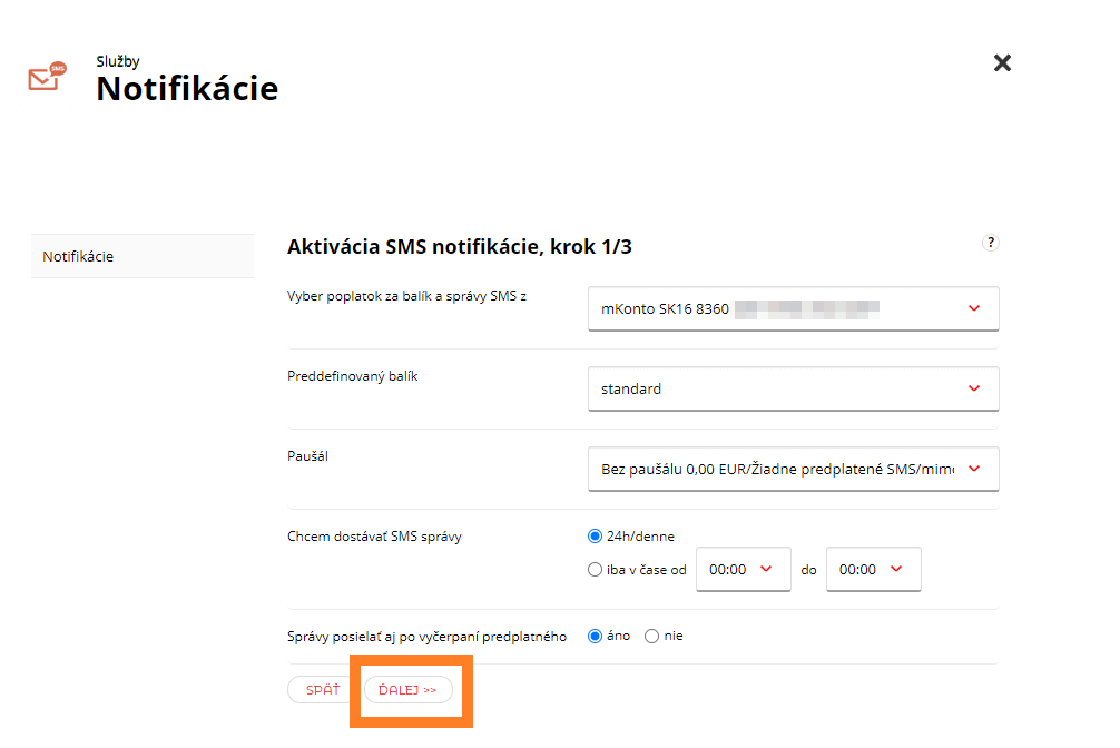 Parametre notifikácie