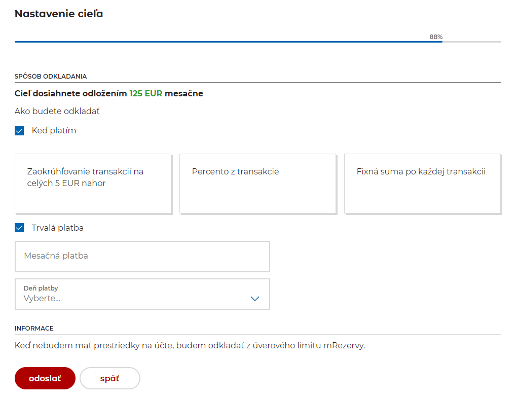 Založenie mSporenia v internet bankingu - krok 8