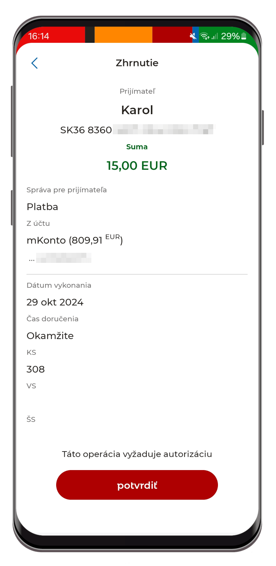 Platba QR kódom - krok 3