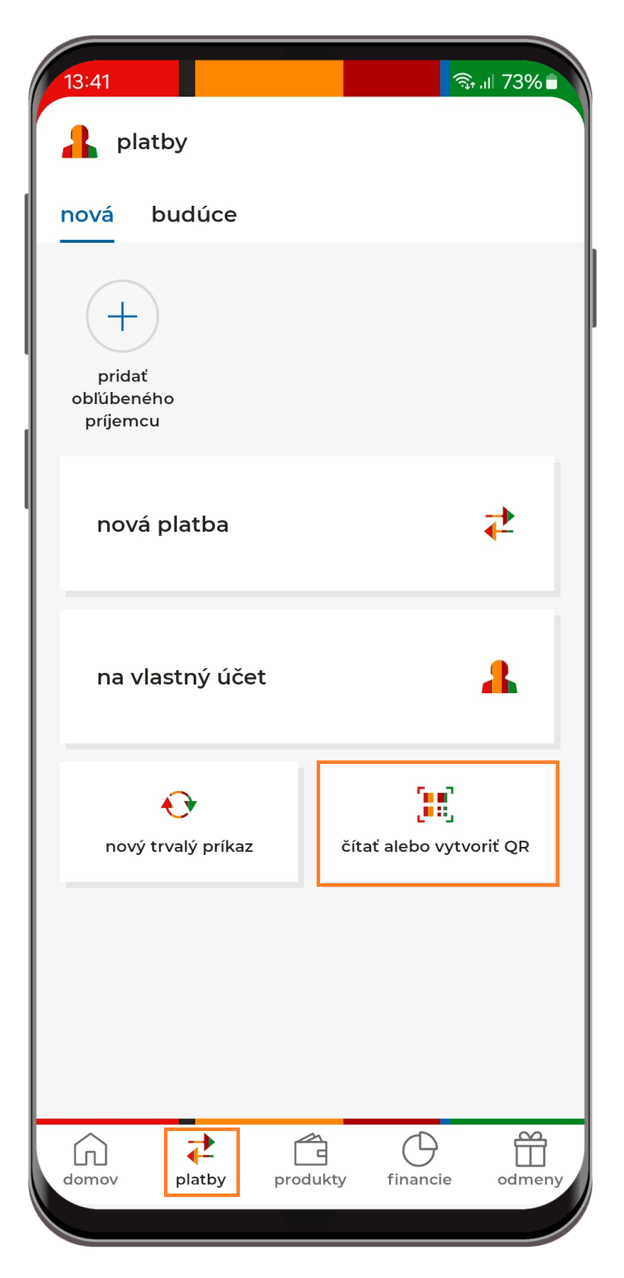 Platba QR kódom - krok 1