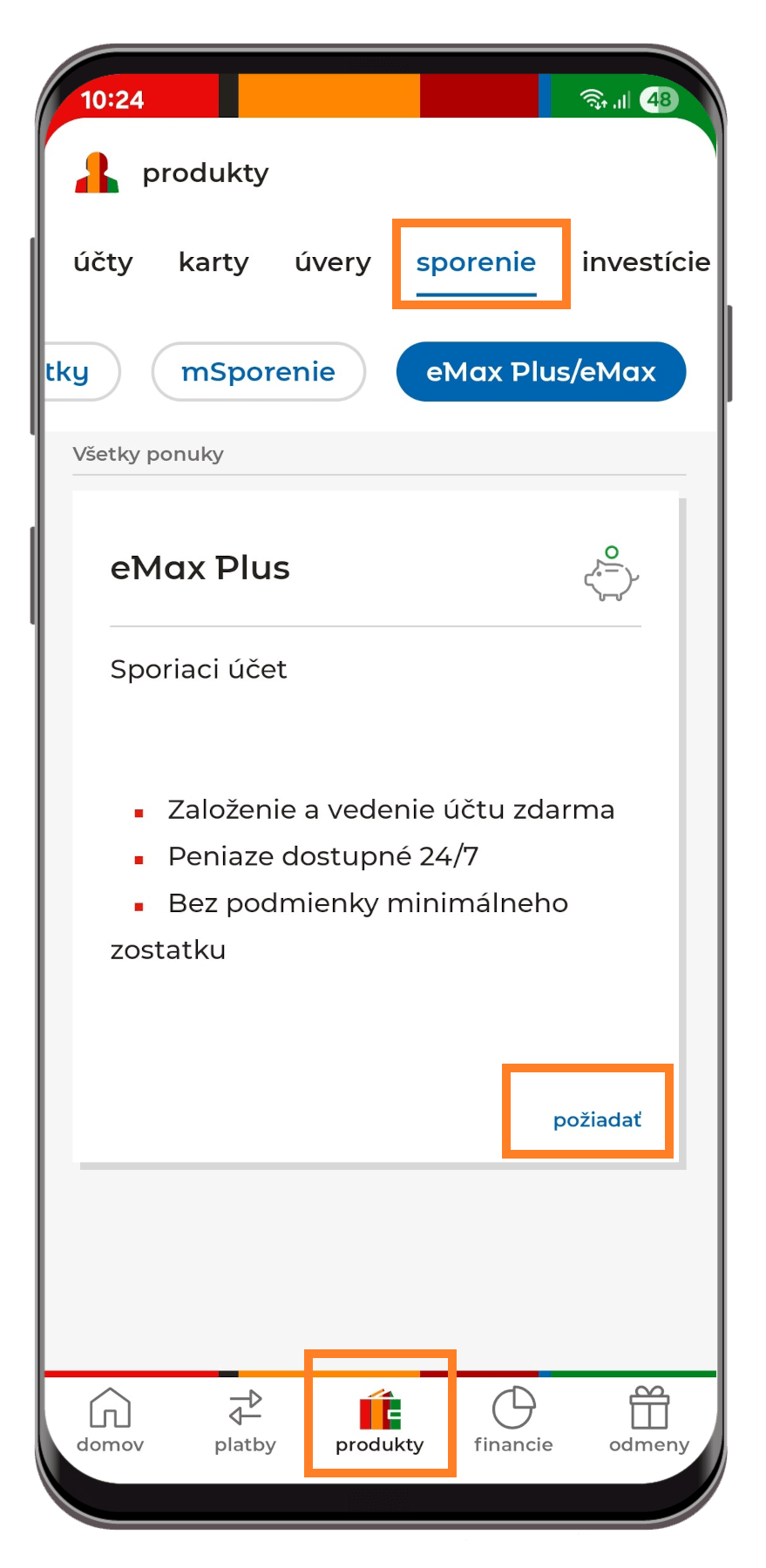 Založenie eMax Plus v aplikácii - krok 1