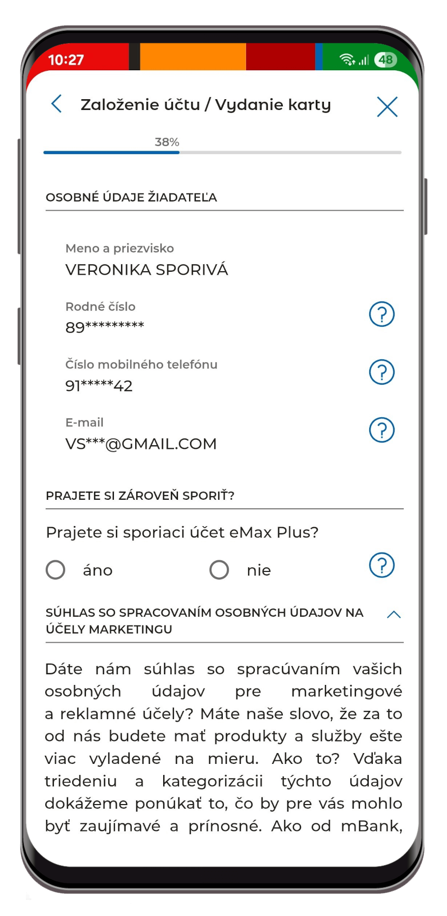 Založenie eMax Plus v aplikácii - krok 2a